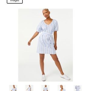 Shirtdress with playful puff sleeves, Blue Stripe Size M